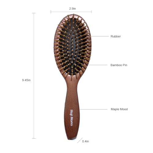 Maji Mama Handmade Wooden Cushion Hair Brush for Women Men Hairbrush with Bamboo Pins Massage Scalp & Detangling for Curly Thick Long Fine Dry Wet Hair (Oval Shape)