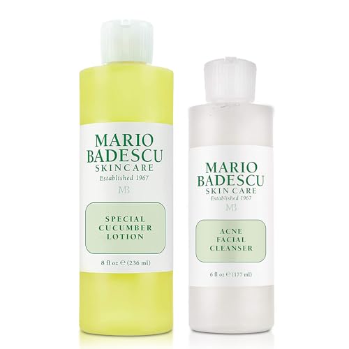 Mario Badescu Acne Facial Cleanser & Special Cucumber Lotion Set | Oil-Free Face Wash with Salicylic Acid & Aloe Vera + Non-Drying Toner for Excess Oil & Breakouts | 6 Fl Oz & 8 Fl Oz