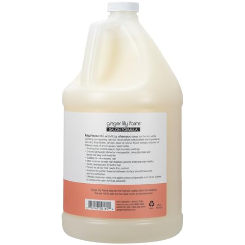 Ginger Lily Farms Salon Formula FrizzFreeze Pro Anti-Frizz Shampoo for Frizzy Hair, 100% Vegan & Cruelty-Free, 1 Gallon (128 fl oz) Refill