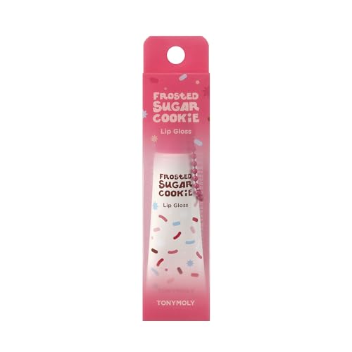 TONYMOLY Frosted Sugar Cookie Lip Gloss Key Chain ? Hydrating Non-Sticky Gloss with Soft Apricot Tint & Golden Shimmer, Limited Edition Holiday Korean Lip Balm