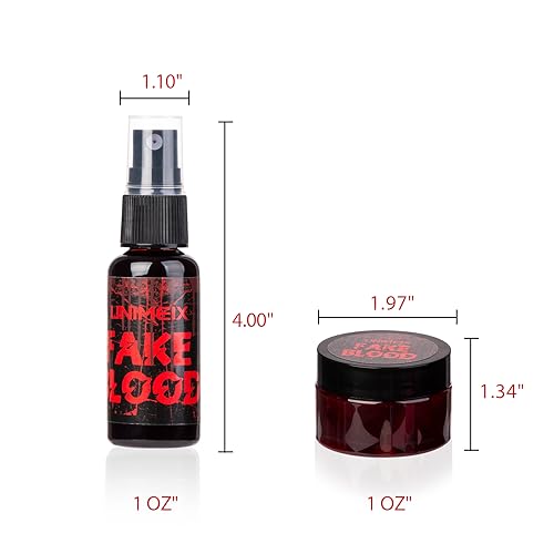 UNIMEIX 1 OZ Fake Blood Spray and 1 OZ Gel Fake Blood Makeup Kit Washable Sfx Makeup for Clothes Mouth Eyes£¬Stage Blood for Halloween Zombie Vampire Cosplay Party