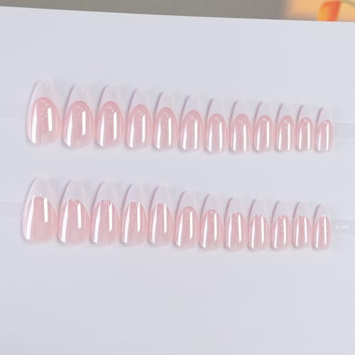 Medium Almond Press On Nails - French Tip Chrome Design False Nails Kit (24Pcs)