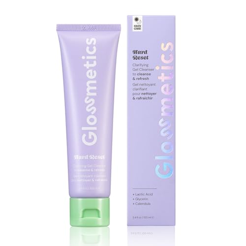 Glossmetics Hard Reset Clarifying Gel Face Cleanser for Normal to Combination Dry Skin, Hydrating Makeup Remover with Calendula, Lactic Acid, Glycerin