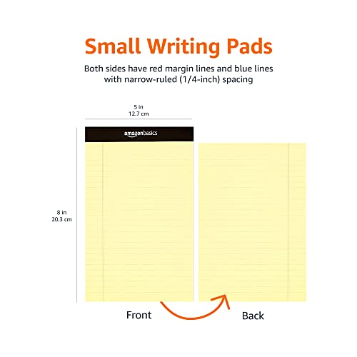 Amazon Basics Narrow Ruled Lined Writing Note Pad, 5 inch x 8 inch, Canary, 12 Count ( 12 Pack of 50 )