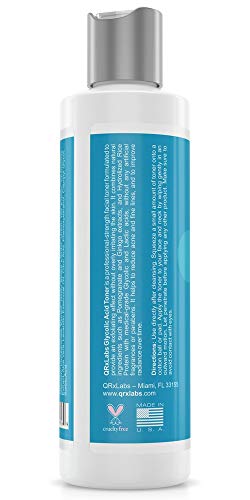 Glycolic Acid Toner - Professional Exfoliating Anti-Aging Toning Solution for Face with 10% AHA, Witch Hazel, Hydrolyzed Rice Protein and Pomegranate & Ginkgo Biloba Extracts - 1 Bottle of 6 fl oz