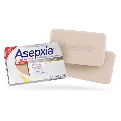 Asepxia Acne Treatment Neutral Hypoallergenic Bar Soap | 2% Salicylic Acid Cleanser, Removes Impurities & Excess Oil, Soothes Skin with Natural Botanical Extracts, Daily Use, Face Wash, 4 Oz, 2-Pack
