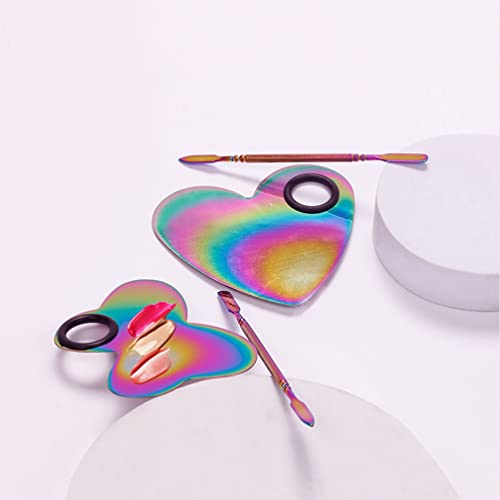 Beaupretty Heart Shaped Nail Color Mixing Palette with Stainless Steel Nail Spatula Compact Makeup Mixing Plate for Gel Polish Eyeshadow Pigment Blending 4.33X4.13In