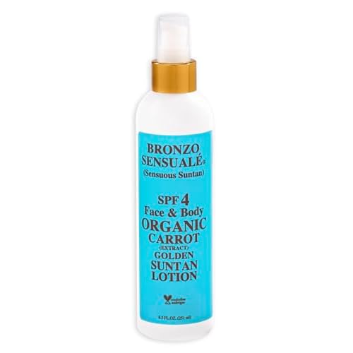 Tanning Lotion with SPF 4 Sunscreen Protection ? Organic & Botanical Ingredients for a Sun-Kissed Glow ? Moisturizing, Non-Greasy Sun Care Carrot Lotion, by Bronzo Sensuale, 8.5 Fl. Oz.