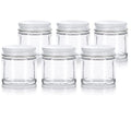 (6 pack) 1 oz / 30 ml Clear Thick Glass Straight Sided Jar with White Metal Airtight Lid