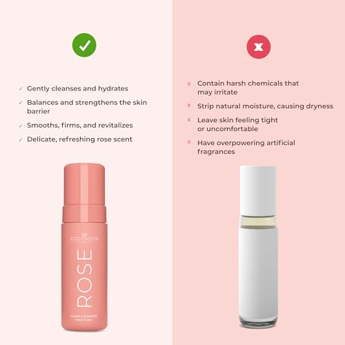 COCOSOLIS Rose Clean & Hydrate Face Foam Deep Pore Facial Cleansing Foam with Moisturising Hyaluronic Acid and Glycerine