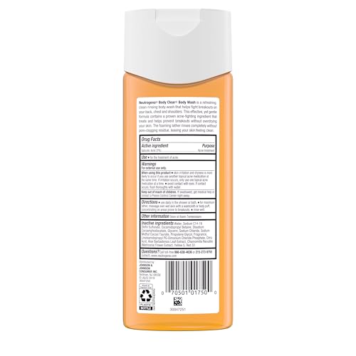 Neutrogena Body Clear Acne Body Wash with Glycerin & 2% Salicylic Acid Acne Medication to Help Treat Breakouts on Back, Chest & Shoulders, Non-Comedogenic, 8.5 fl. Oz, 6 Pack