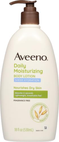 Aveeno Sheer Hydration Daily Moisturizing Fragrance-Free Lotion with Nourishing Prebiotic Oat, Fast-Absorbing Body Moisturizer for Dry Skin with Lightweight, Breathable Feel, 18 fl. oz