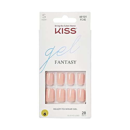 KISS Gel Fantasy Press On Nails, Nail glue included, 'Midnight Snacks', Dark Black, Short Size, Squoval Shape, Includes 28 Nails, 2g glue, 1 Manicure Stick, 1 Mini File