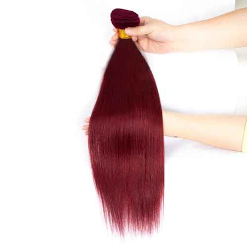 Augfst Brazilian Virgin Human Hair Bundles Burgundy 99J Straight Wave Bundles Human Hair 12 14 16 inch Unprocessed Brazilian Wine Red Quick Weave Hair for Black Women