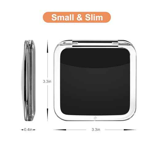 Compact 10X Magnifying Makeup Mirror for Travel, Small Pocket Mirror-Handheld, Foldable & Portable 2-Sided with 10X Magnifying and 1X Mirror for Purses - Square 3.3 x 3.3 inch (Black)