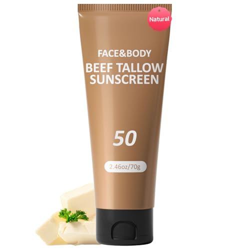 Beef Tallow Sunscreen, Sunscreen for Face, Natural Reef Safe Sunblock for Face Body, Non Greasy Clean Travel Sun Screen Sunblock for Sunmmer Outdoor Travel, 2.46 OZ