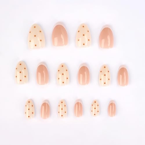 Stbisen 65-Polka French Charm Short Almond Press On Nails 32Pcs - Brown Polka Dot
