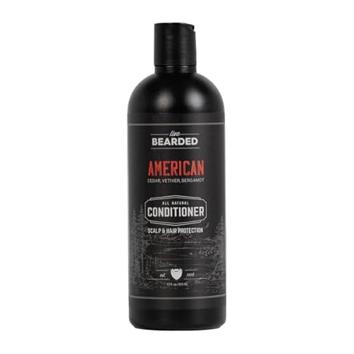 Live Bearded All-Natural Conditioner for Men - Promotes Hair Growth - Thinning and Hairloss - Deep Conditioning, Moisturizing | American Scent - Cedar, Vetiver, Bergamot