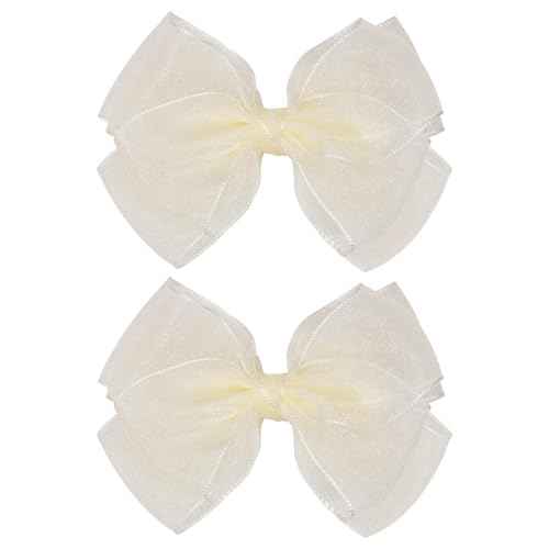 4.5-Inch Hair Bows Organza Alligator Clips Delicate Double Luster Sheer Mesh Hair Accessories for Girls, Toddler, Kids and Women Birthday Wedding Christmas Occasions- Set of 2