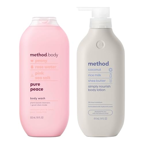 Bundle of Method Pure Peace Body Wash, 18 oz (Pack of 1) + Method Simply Nourish Body Lotion, 14 oz (Pack of 1)