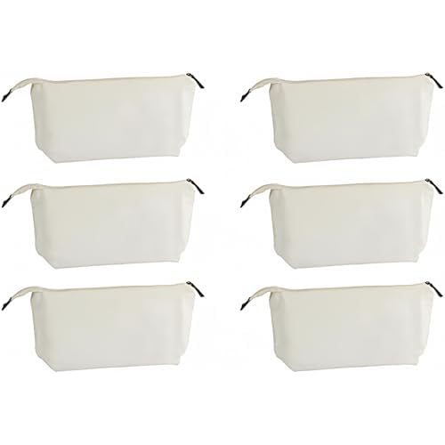 Juvale Canvas Makeup Bag - 6 Pack, 11.75 x 5.5 In, White Cotton - Travel Cosmetic & Toiletry Pouches with Zipper - Blank DIY Canvas Pouches for Crafting & Bridesmaid Gifts