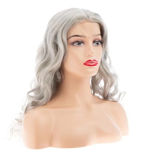 Gray Curly Wavy Lace Front Wig 20" - Synthetic Heat Resistant