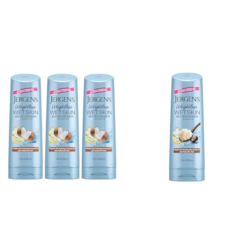 Jergens Wet Skin Body Moisturizer With Coconut Oil, In Shower Lotion For Dry Skin 10 Fl Oz & Wet Skin Body Moisturizer with Shea Butter Oil, Pure Shea Butter In Shower Lotion