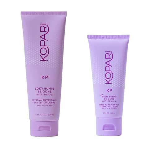 Kopari KP Scrub Full Size and Travel Size Set | Body Bumps Be Gone Scrub with 10% AHA, to Smooth Skin, Reduce Bumps, Decongest Pores, Clarifying, Gently Exfoliate & Wash | 8.45 fl oz and 2 fl oz