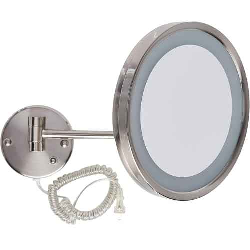 JERDON Lighted Wall-Mounted Makeup Mirror - Magnifying Mirror with LED Lights - 5X - Nickel Finish - Model HL1016NL