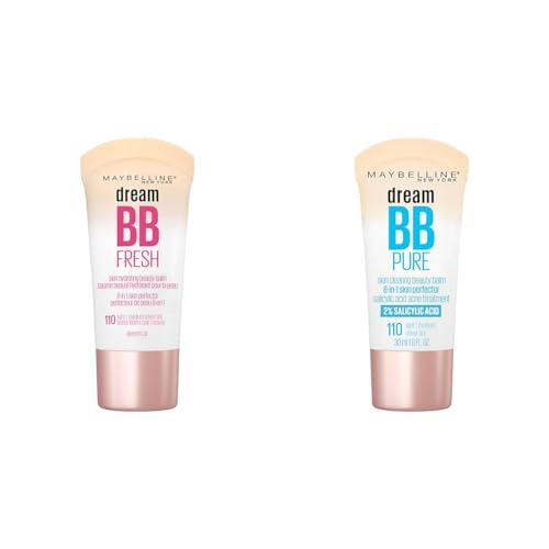 MAYBELLINE Dream Fresh & Pure Skin Clearing BB Creams, 8-in-1 Beauty Balms with SPF 30 & 2% Salicylic Acid, 1 Fl Oz Each