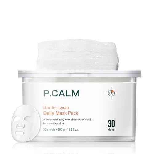 P.CALM Barrier Cycle Daily Sheet Mask ? 30-Day Sheets with Papaya Extract & Allantoin for Sebum Care & Moisturizing, Korean Skincare (350g / 12.35 oz)