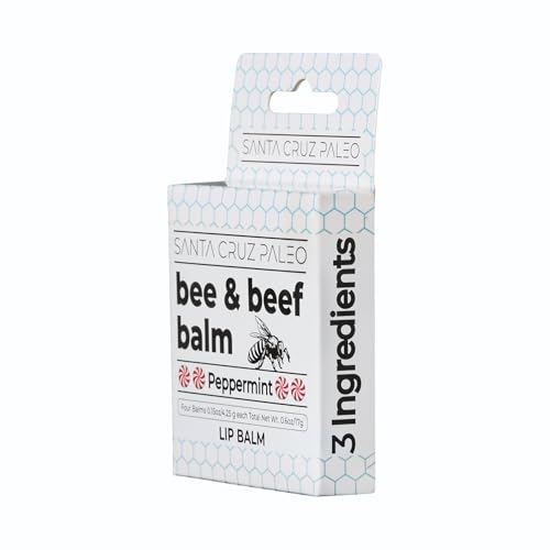 Santa Cruz Paleo Grass Fed Beef Tallow & Beeswax Peppermint Lip Balm, 1 Pack, Beef Tallow for Skin Care Moisturizer, Hypoallergenic for Sensitive Skin, Long Lasting & Vitamin Rich, Peppermint