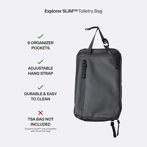 Gravel Explorer Slim Hanging Water Resistant Travel Toiletry Bag, Shaving Kit, Makeup Bag, Dopp Kit for Men and Women