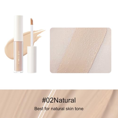 JUDYDOLL Liquid Concealer - Peach Flower Concealer Cream, Skin-Like Coverage for Dark Circles & Acne, Creamy & Lightweight Formula, Lightweight & Hydrating (02 Natural, Best for Natural Skin Tone)