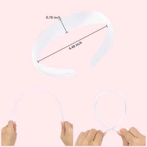 12Pcs White Headband for Women 0.8inch Satin Headbands Thin Hard Head Bands DIY Plain Hair Band White Satin Headband Fashion Hair Accessories for Women Girls