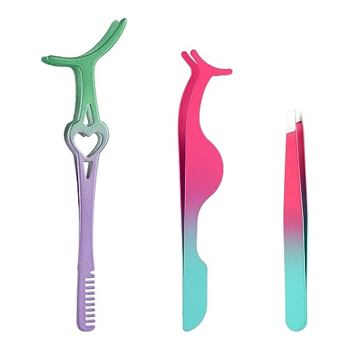 3pcs Lash Tweezers Set, Gradient Color Eyelash Applicator Tool for False Lashes, Stainless Steel