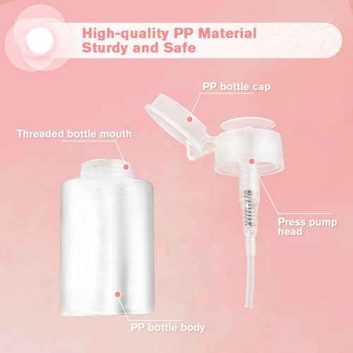 3 Pack Push Down Pump Dispenser with 6 Labels, Empty Push Top Bottles for Nail Polish, Makeup Remover, Micellar Water, Essence, Dish & Facial Toner, 2oz/60ml
