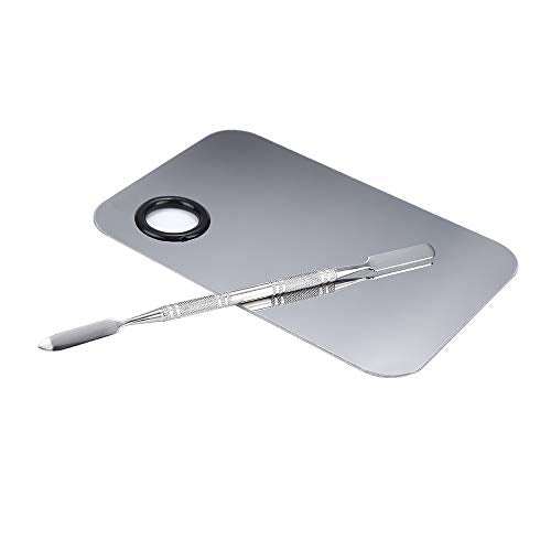 2 Piece Stainless Steel Makeup Palette Set with Spatula - Professional Cosmetic Mixing Tools