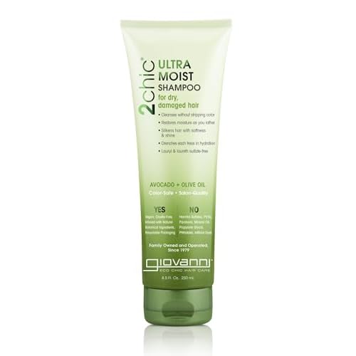 Giovanni 2chic Ultra-Moist Shampoo - Avocado & Olive Oil, Creamy Hydration Formula, Enriched with Aloe Vera, Shea Butter, Botanical Extracts, No Parabens, Color Safe - 8.5 fl oz