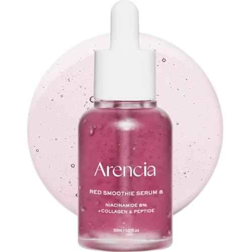 Arencia Red Collagen + Peptide Smoothie Serum, 8% Niacinamide, Vitamin C, Vitamin E, lifting anti-aging serum for skin texture for glass skin