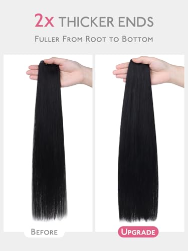 WENNALIFE 3PCS Butterfly Weft Hair Extensions Human Hair 14 Inch Black - Reusable Seamless Sew-In