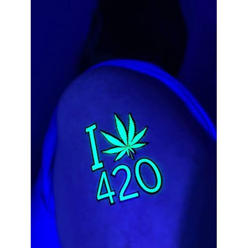 Temporary Blacklight tattoos- Neon Green Weed 420 leaf Design Body UV Blacklight Reactive Rave Festival Music EDC EDM Party Tattoo