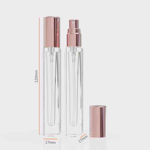 5PCS Cologne Atomizer Empty, 10ML Mini Perfume Bottles Refillable With Dispenser Tools, Pocket Spray Bottle for Travel and Sample Container (Transparent+Pink Cap)