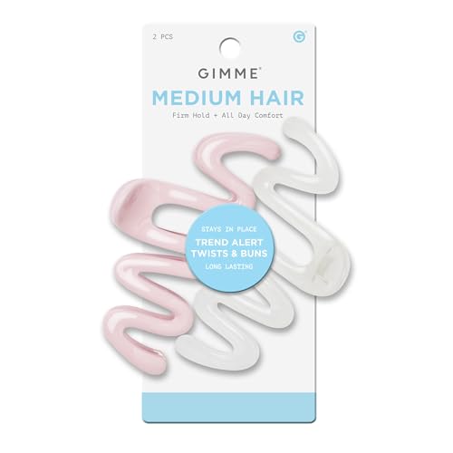 Gimme Beauty Medium Hair Trend Alert Twists & Buns - Break-Resistant, Recycled Plastic Clip - Non-Slip, Firm Hold Clip for All Hair Types - Trendy Wave Design - Pink/White