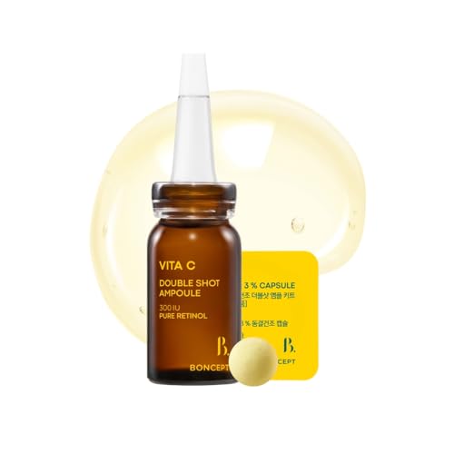 Vita C Capsule Double Shot Ampoule Kit-Korean Serum for Dark Spots Uneven Skin Tone, Pure Vita C 3% + Retinol 300 IU + Niacinamide, K-beauty, 10ml, 0.33 fl. oz.