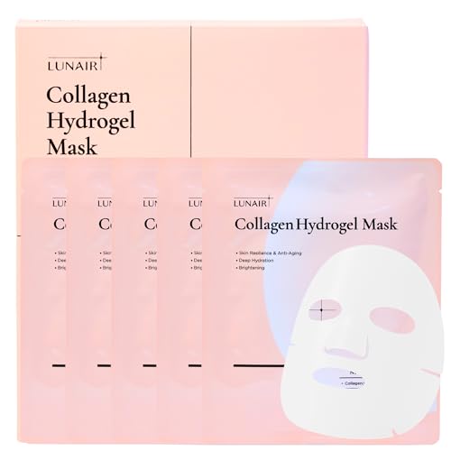 Lunair Collagen Hydrogel Face Mask with Microhole Technology ? Firming, Hydrating & Brightening Sheet Mask for Glass Skin, Plumps & Boosts Elasticity (5 Sheets)
