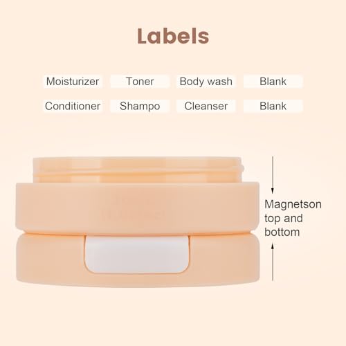 Gemice 1oz Magnetic Travel Containers Set with Labels, Apricot - Leakproof Toiletry Bottles for TSA Carry-On