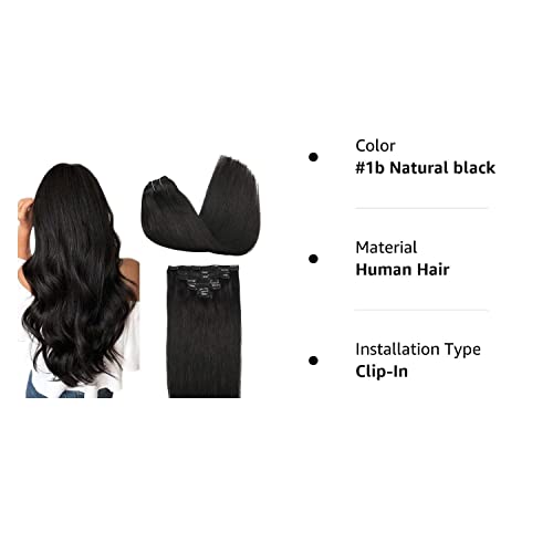 GOO GOO Clip-in Hair Extensions for Women, Soft & Natural, Handmade Real Human Hair Extensions, Natural black, Long, Straight #1b, 7pcs 120g 18 inches