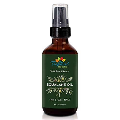 Tropical Holistic 100% Squalane Oil - Pure Plant Derived Vegan All Body Moisturizing Serum (4oz / 118mL) - Ideal Squalane Oil for Face, Body, Hair & Nails
