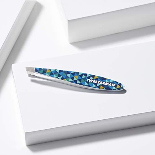 Tweezerman Mini Slant Tweezer - Tweezers for Eyebrows, Travel Tweezers for Eyebrows, Facial Hair, Ingrown Hair (Geometric Pattern)